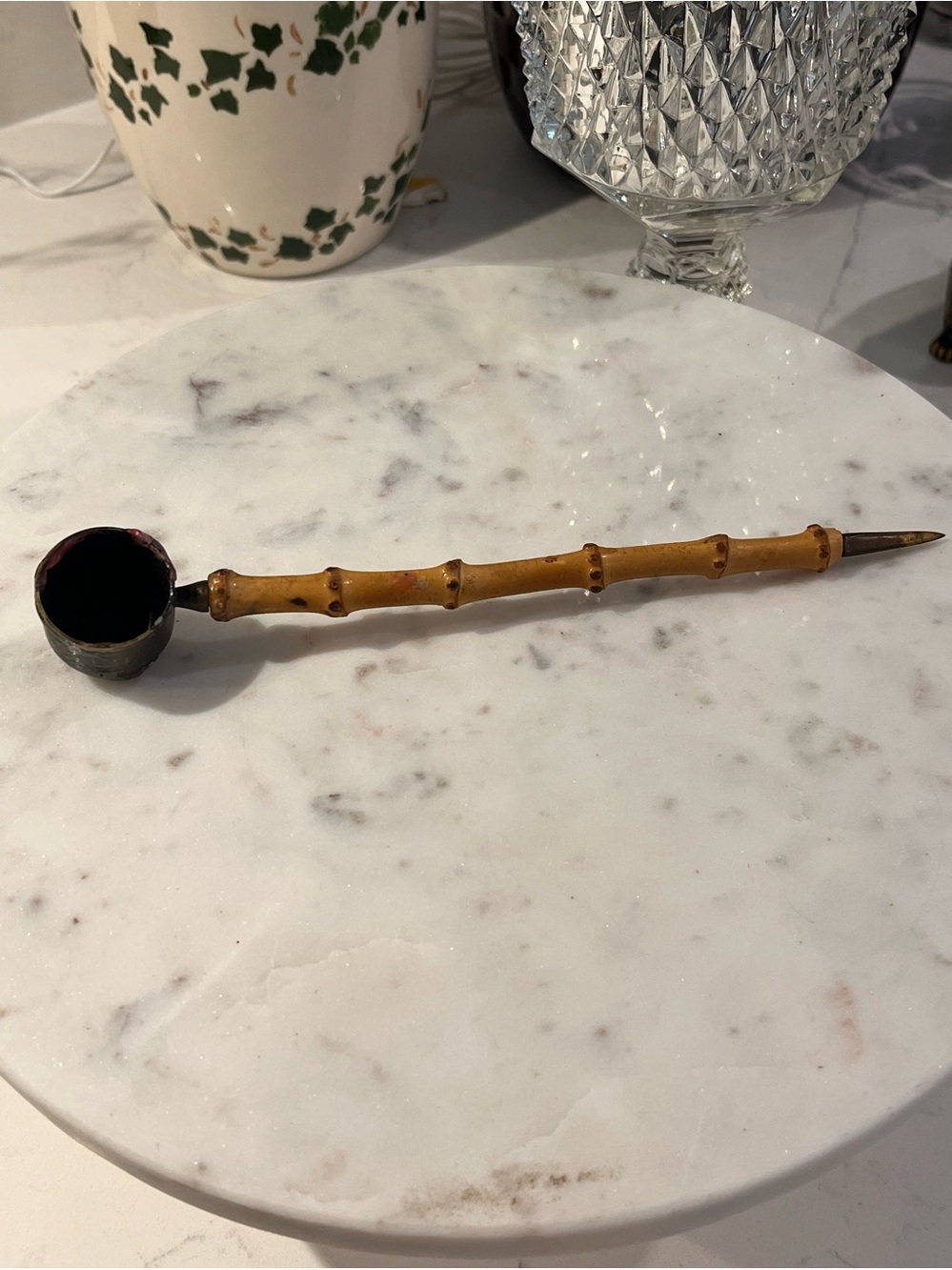 Rare Vintage Faux Bamboo Sealing Wax Melting Pot with Handle